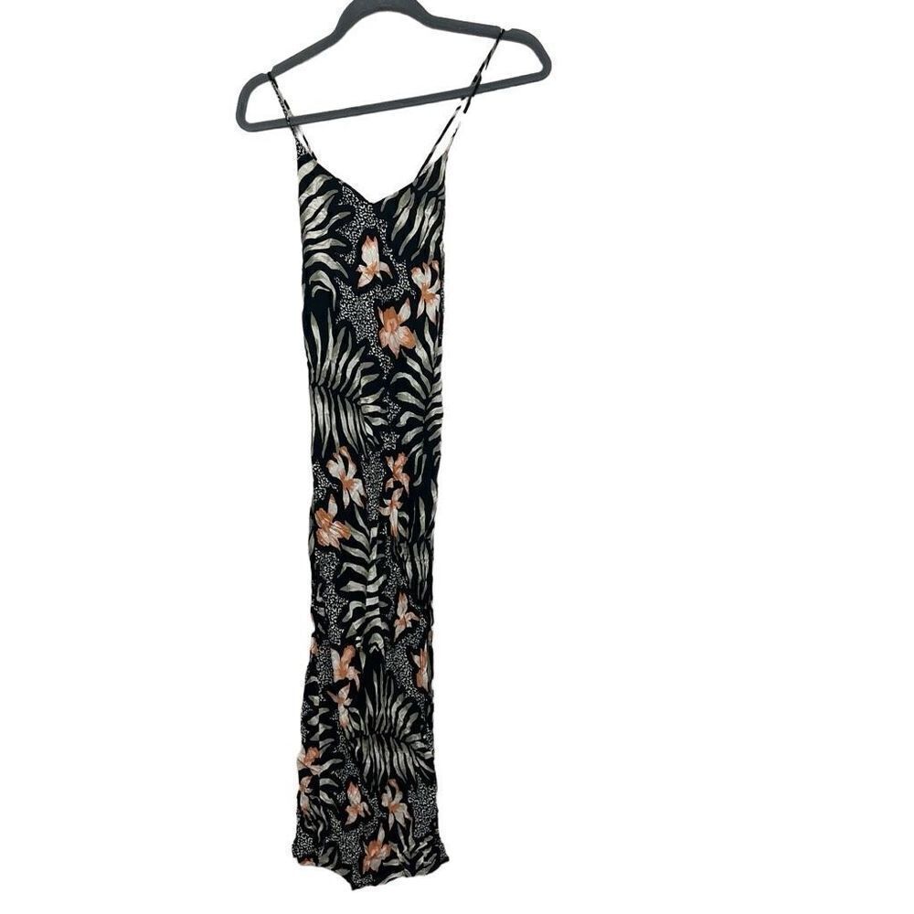 Le salty label floral slip black dress with high slit size XS